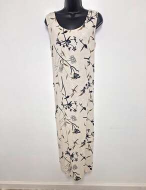 Vintage Jane Ashley Linen Blend Floral Beaded Maxi Dress sz XL